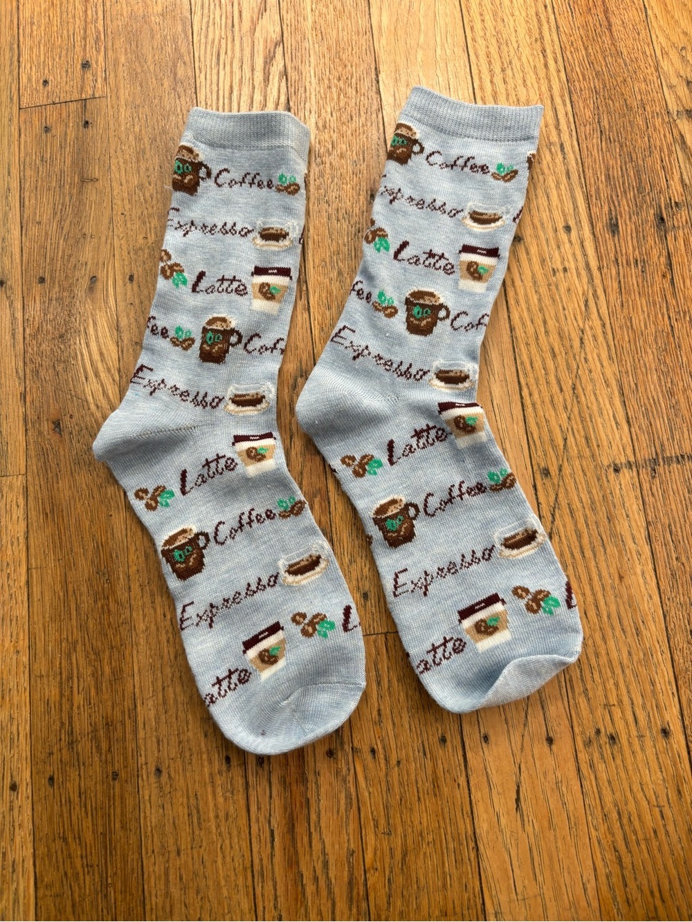 Coffee Pattern Men's Crew Socks - Light Blue